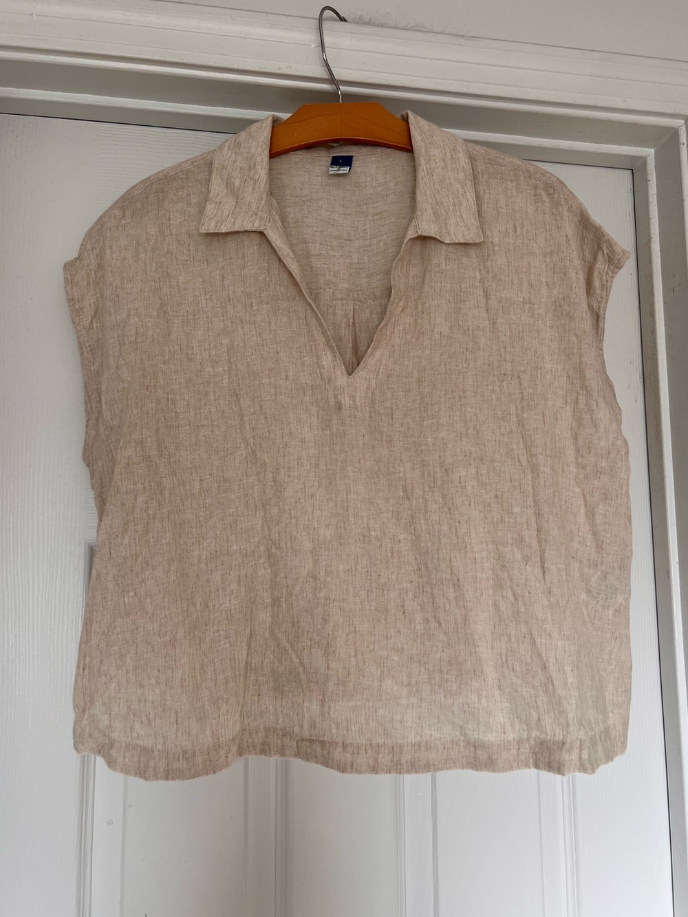 Old Navy Beige Collared V-Neck Linen-Blend Tunic Sz Large 
Classic/ Casual